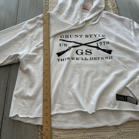 Grunt Style White Black Logo Pullover Hoodie Women’s Sz XXL Raw Hem - Picture 5 of 8